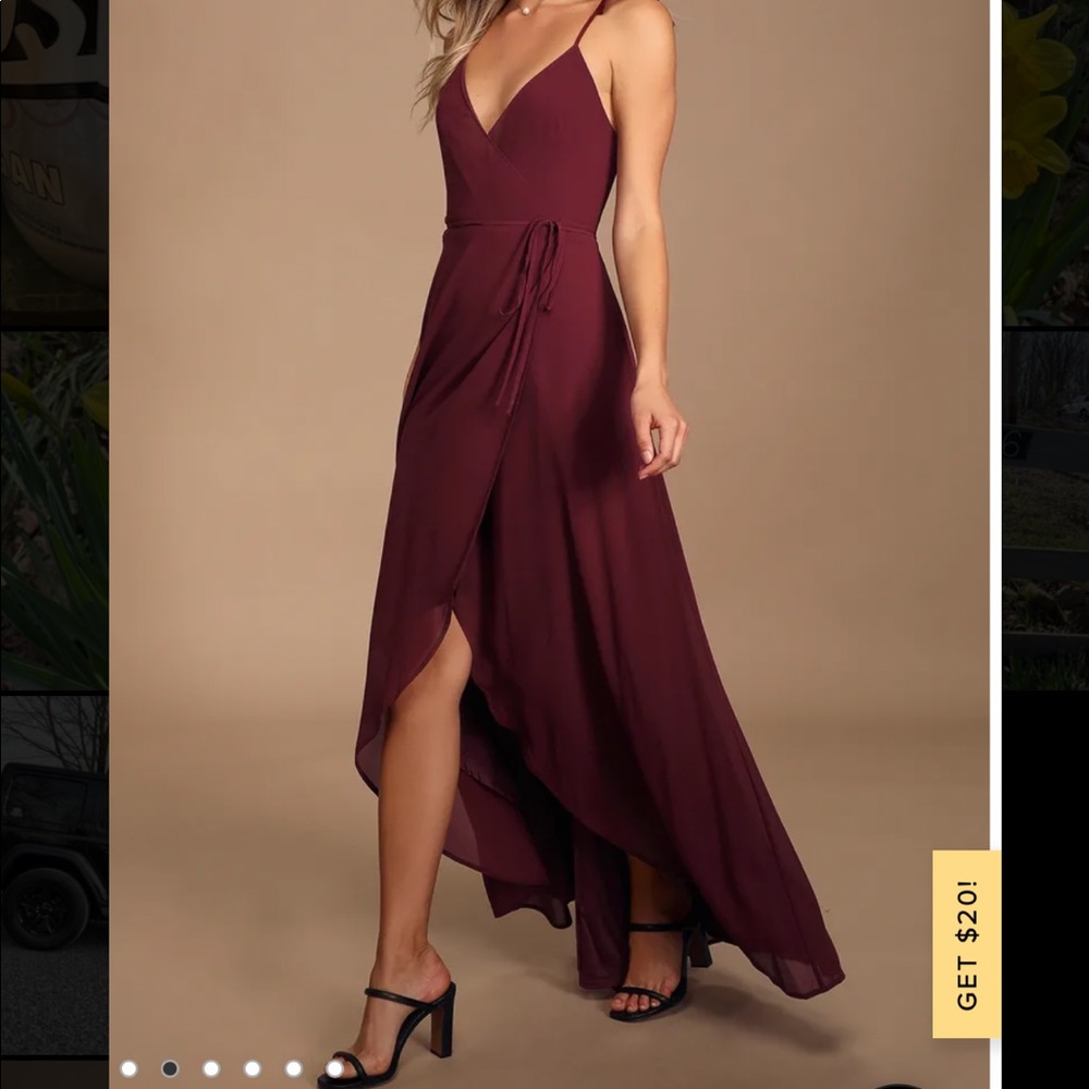 Burgundy lulu’s maxi bridesmaids dress